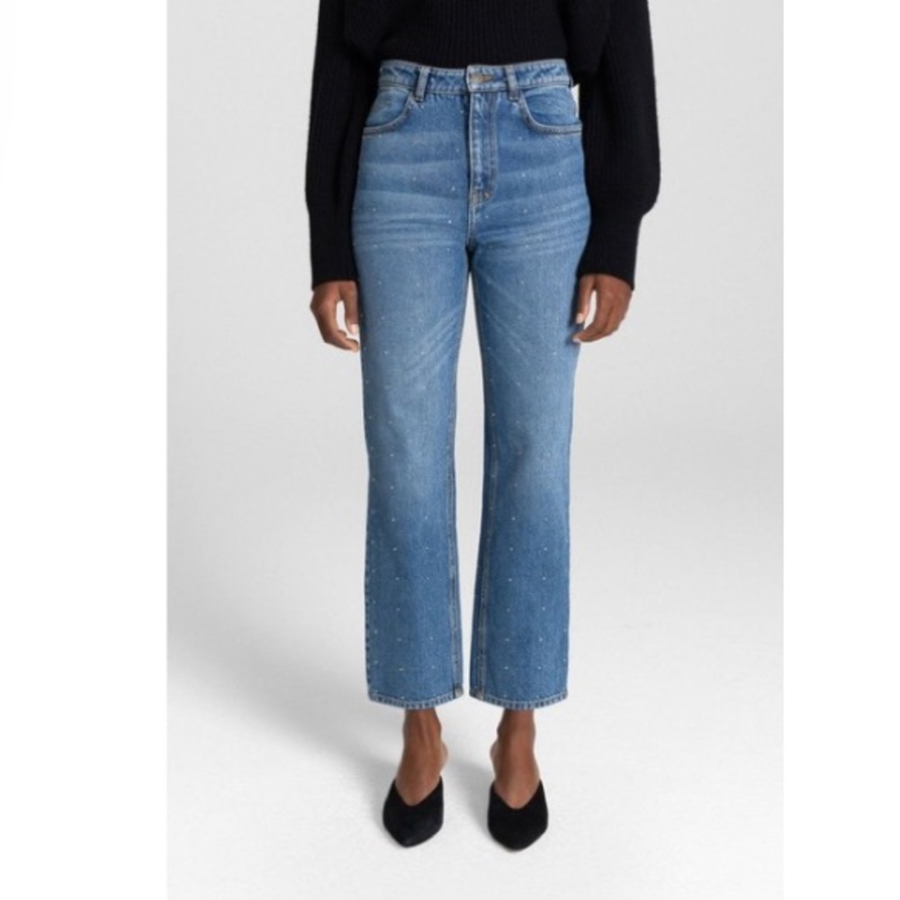 A.L.C. Malone Studded High Waist Straight Leg Distressed Denim Jeans